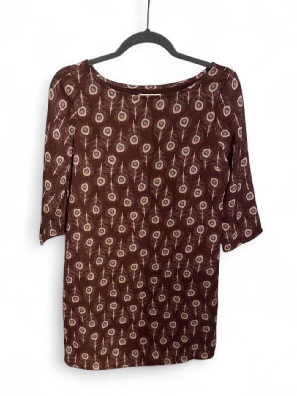 Brown Printed Mini Dress with Scoop Neck